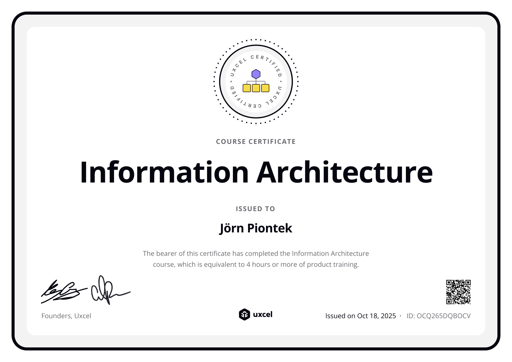 Jörn Piontek's certificate